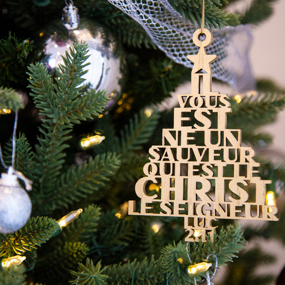 Boule de Noël en bois - Il vous est né un Sauveur