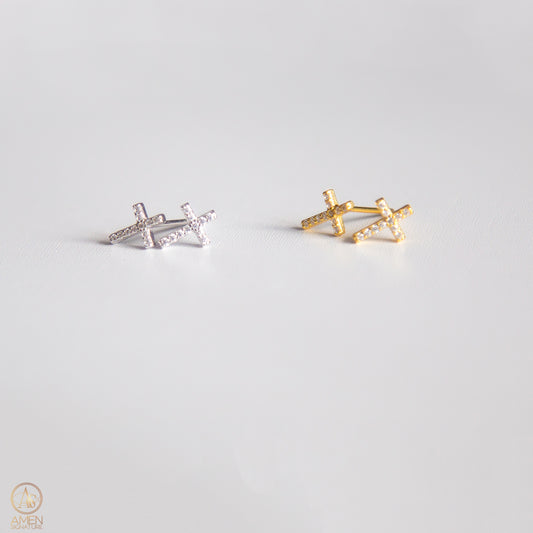 Boucles d’oreilles Croix en zircon - Argent sterling 925 (Or ou Argent)