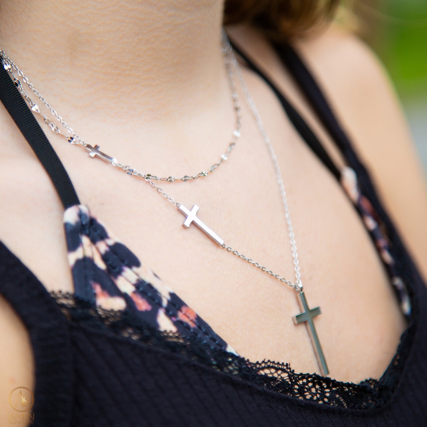 Chaîne 3 Croix - Acier inoxydable plaqué or ou argent