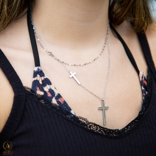 Chaîne 3 Croix - Acier inoxydable plaqué or ou argent