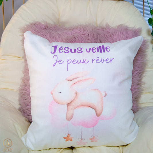 Housse de coussin chrétienne - Jésus veille, je peux rêver - 45x45 cm
