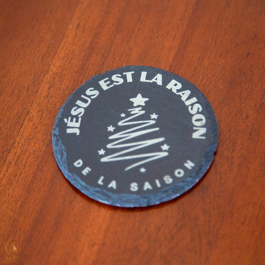Ensemble de sous-verres en ardoise - Jésus est la raison de la saison (sapin)