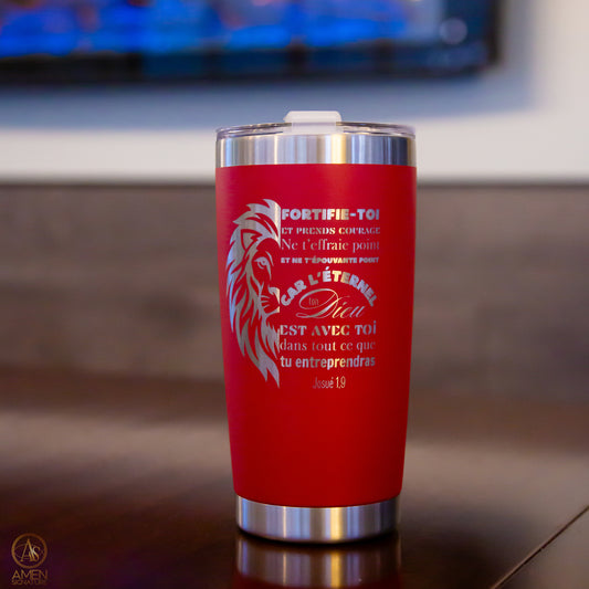 Tasse isotherme noire ou rouge gravée - Fortifie-toi | Josué 1,9 - Personnalisation