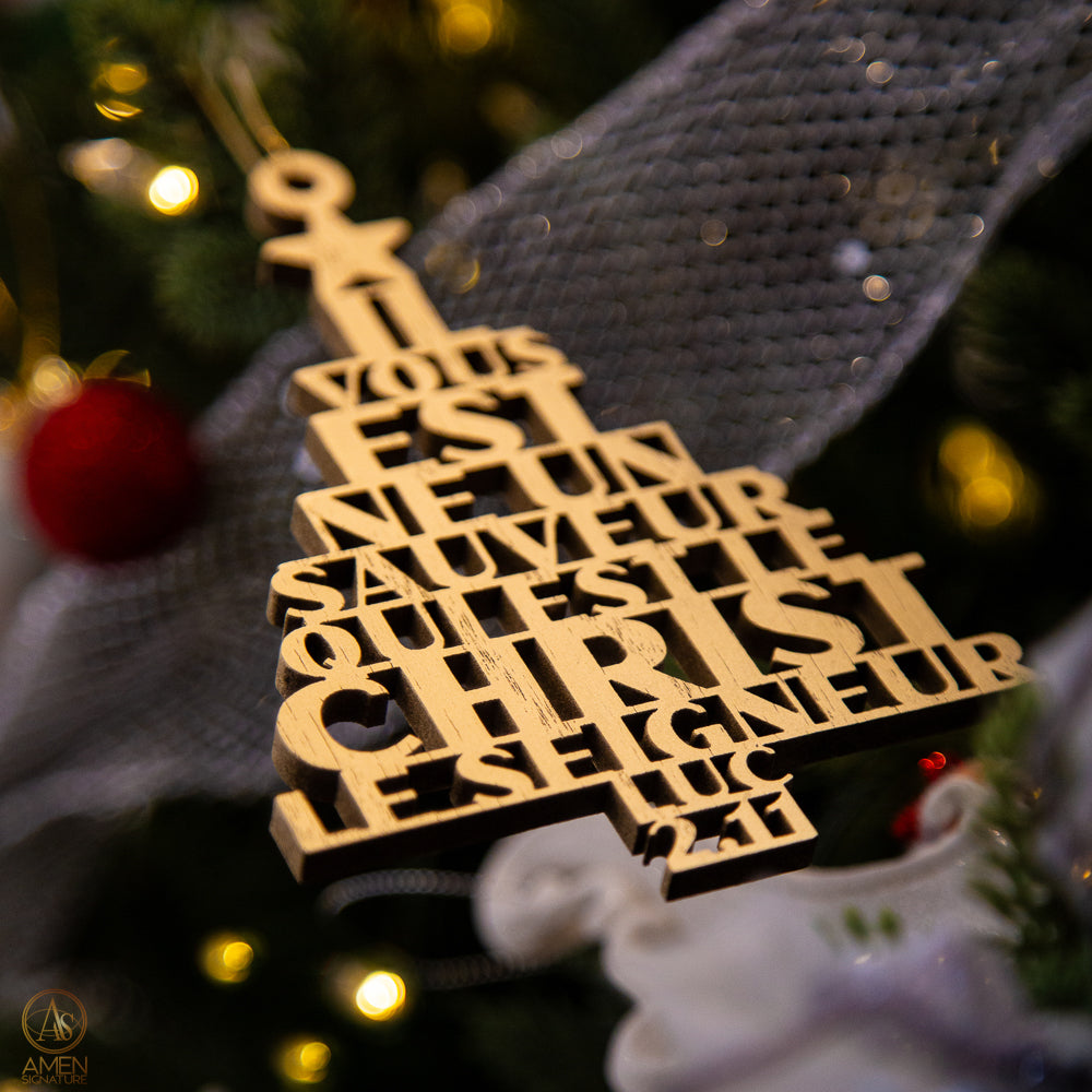 Boule de Noël en bois - Il vous est né un Sauveur