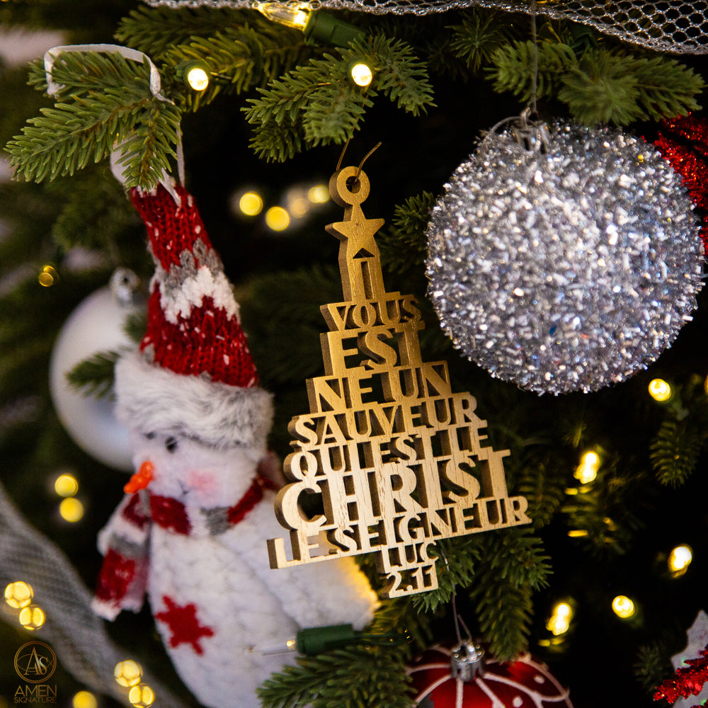 Boule de Noël en bois - Il vous est né un Sauveur