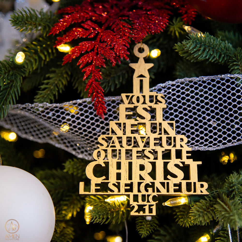 Boule de Noël en bois - Il vous est né un Sauveur