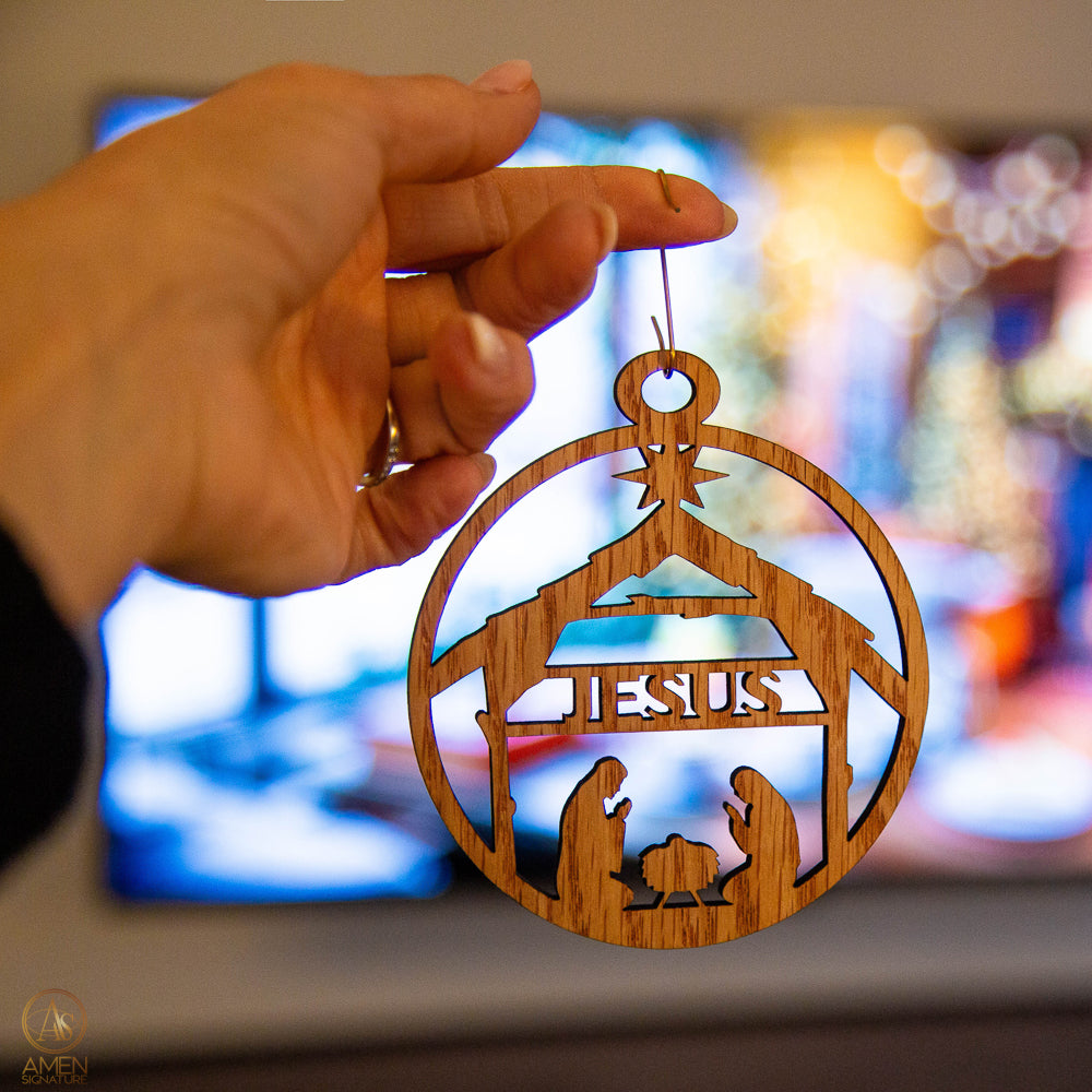 Boule de Noël en bois - Crèche - Naissance de Jésus