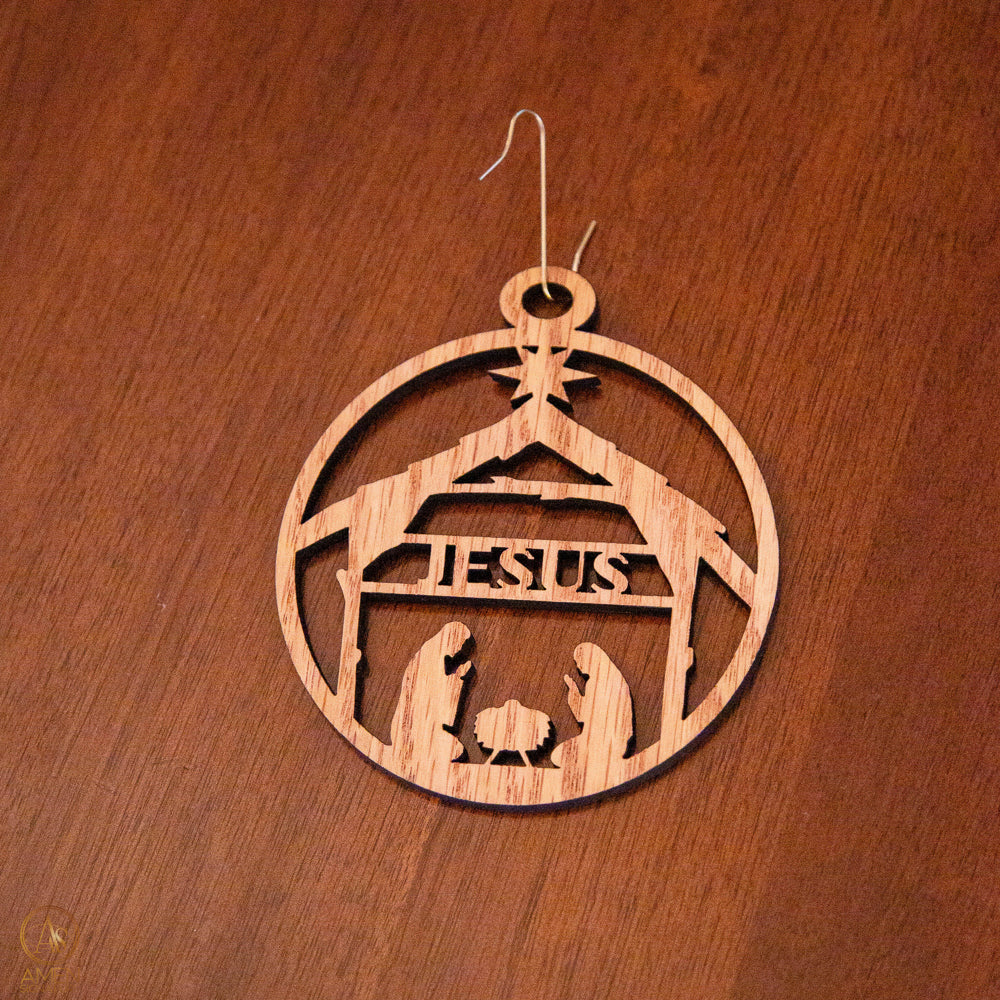 Boule de Noël en bois - Crèche - Naissance de Jésus