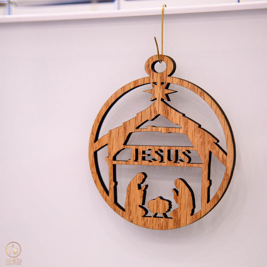 Boule de Noël en bois - Crèche - Naissance de Jésus
