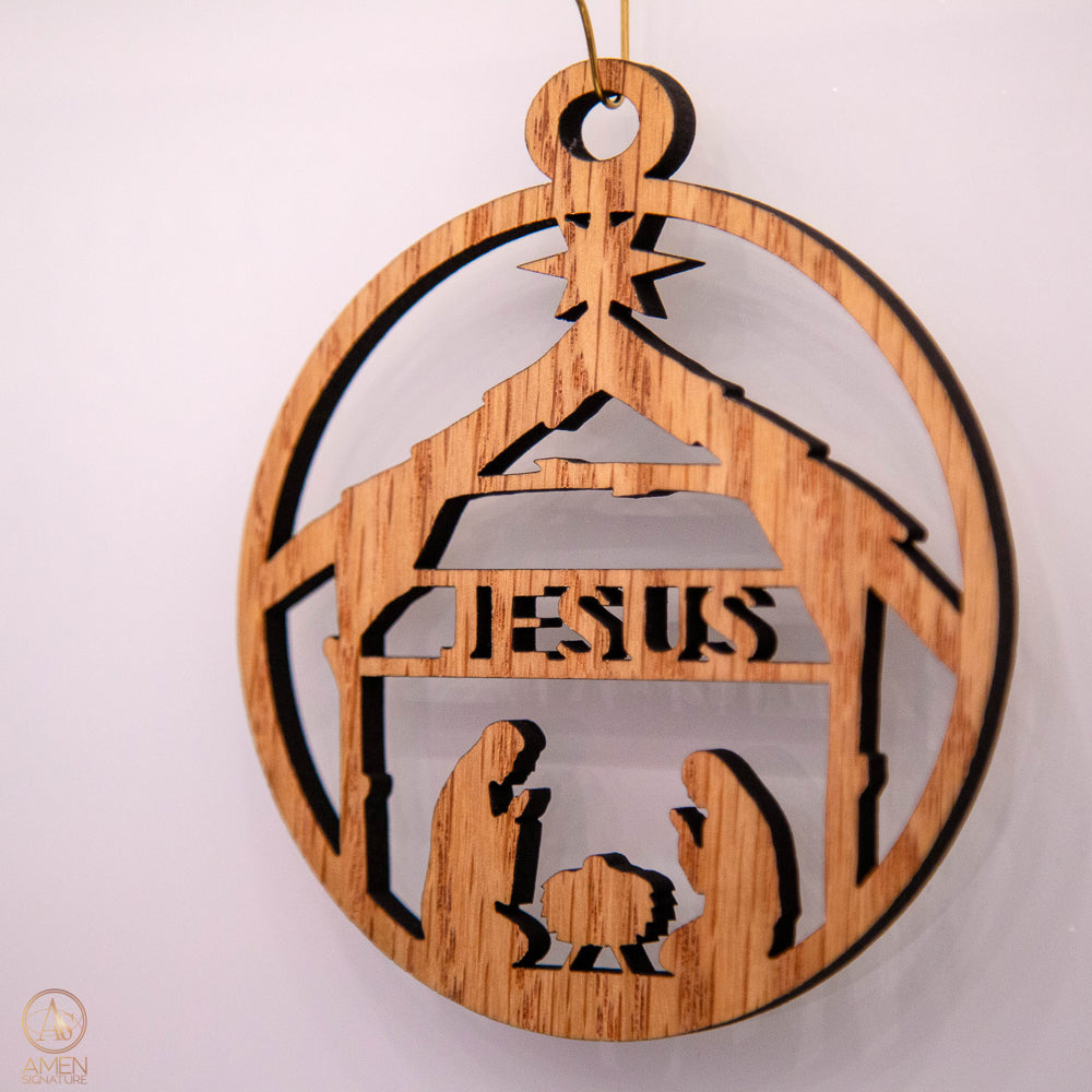 Boule de Noël en bois - Crèche - Naissance de Jésus