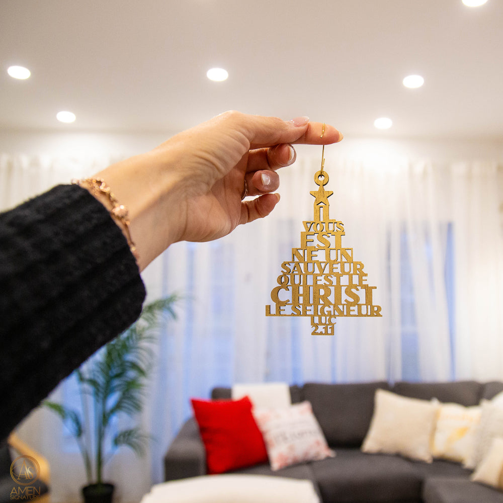 Boule de Noël en bois - Il vous est né un Sauveur