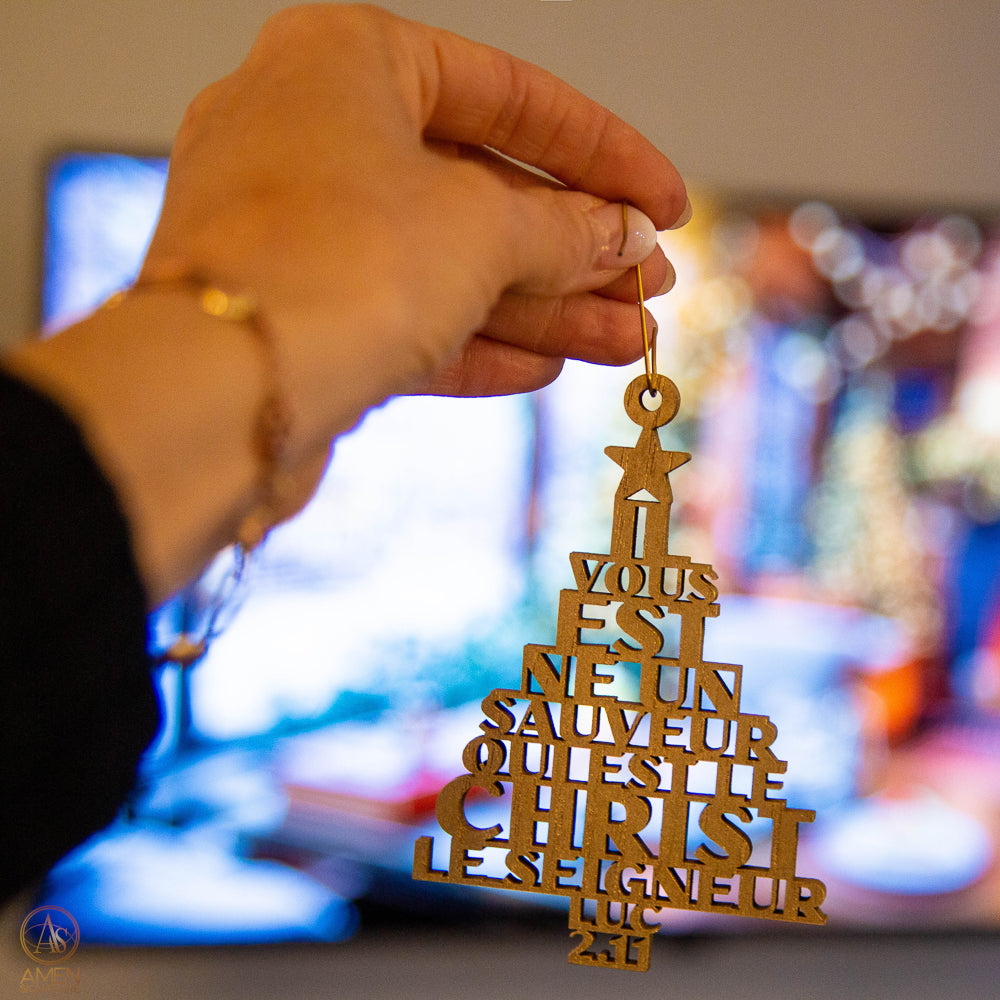 Boule de Noël en bois - Il vous est né un Sauveur