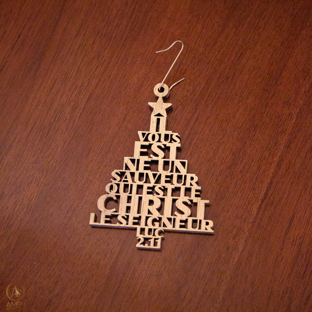 Boule de Noël en bois - Il vous est né un Sauveur