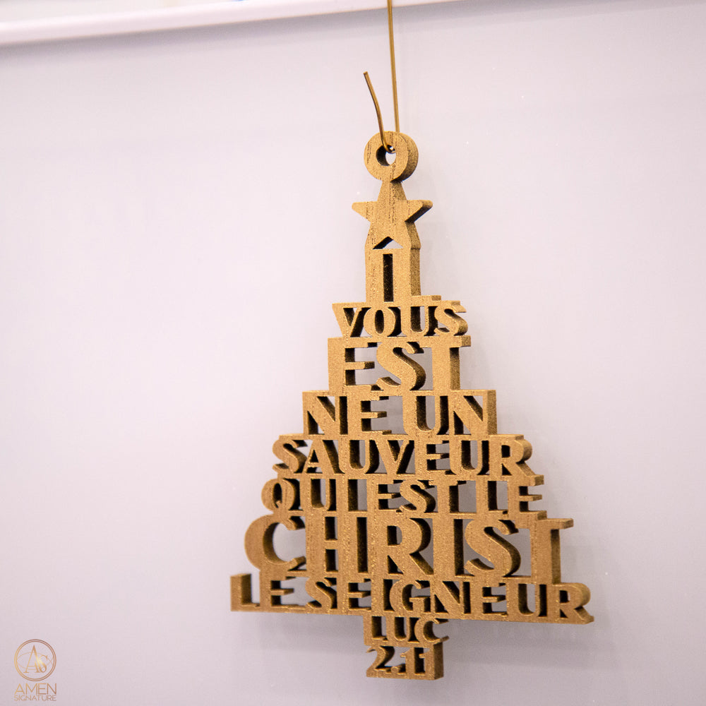 Boule de Noël en bois - Il vous est né un Sauveur