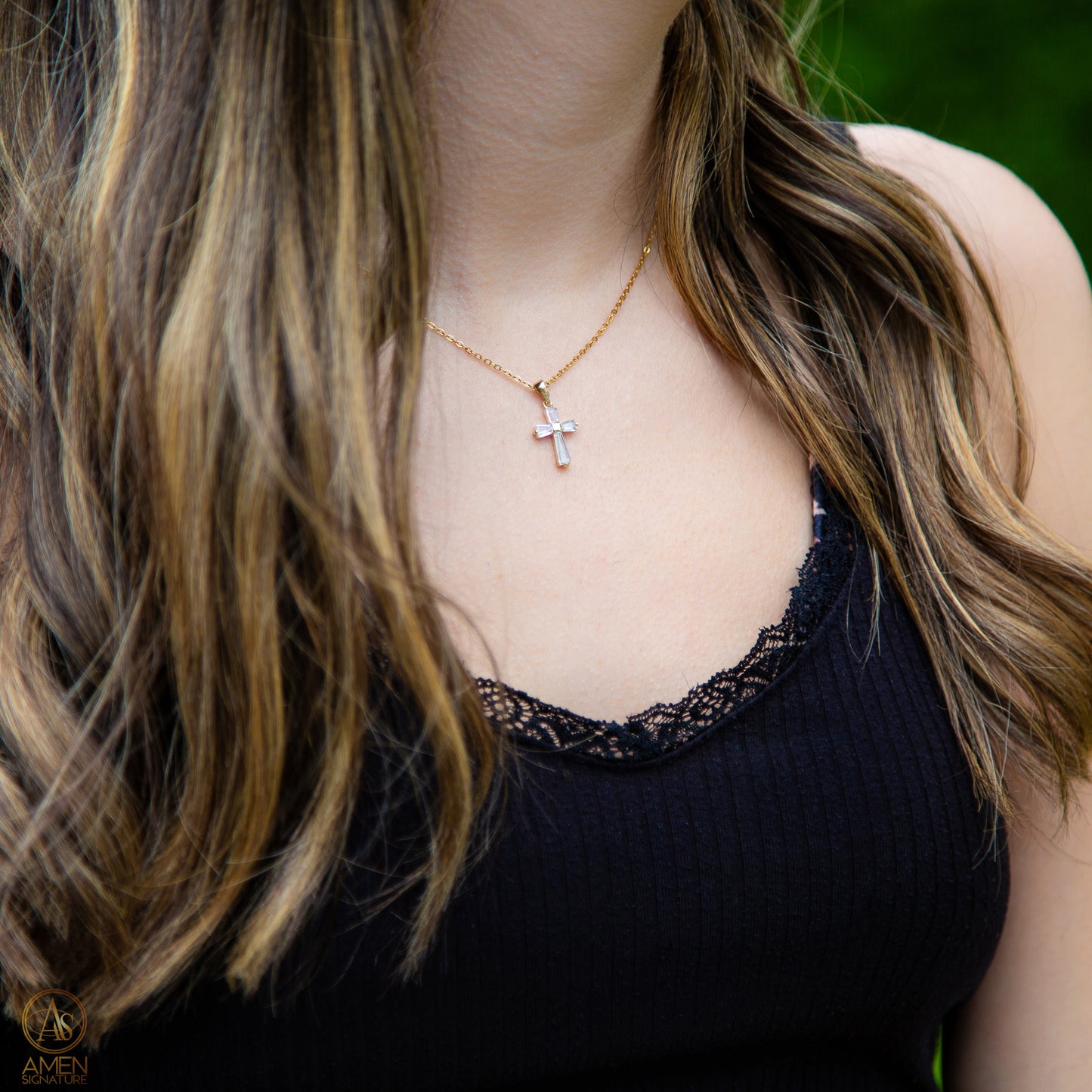 Collier Croix Éclat - Acier inoxydable 316L - Zircon et Plaqué Or
