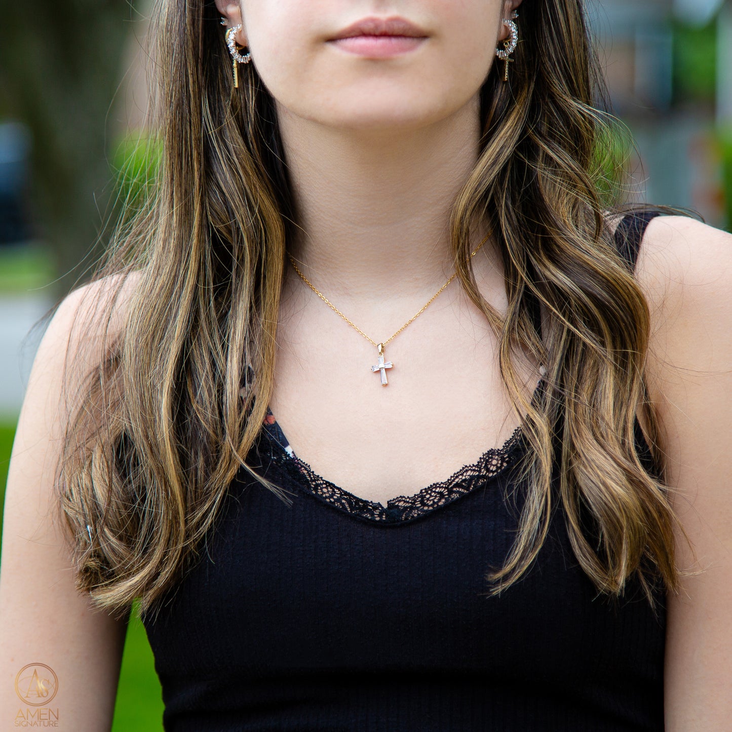 Collier Croix Éclat - Acier inoxydable 316L - Zircon et Plaqué Or