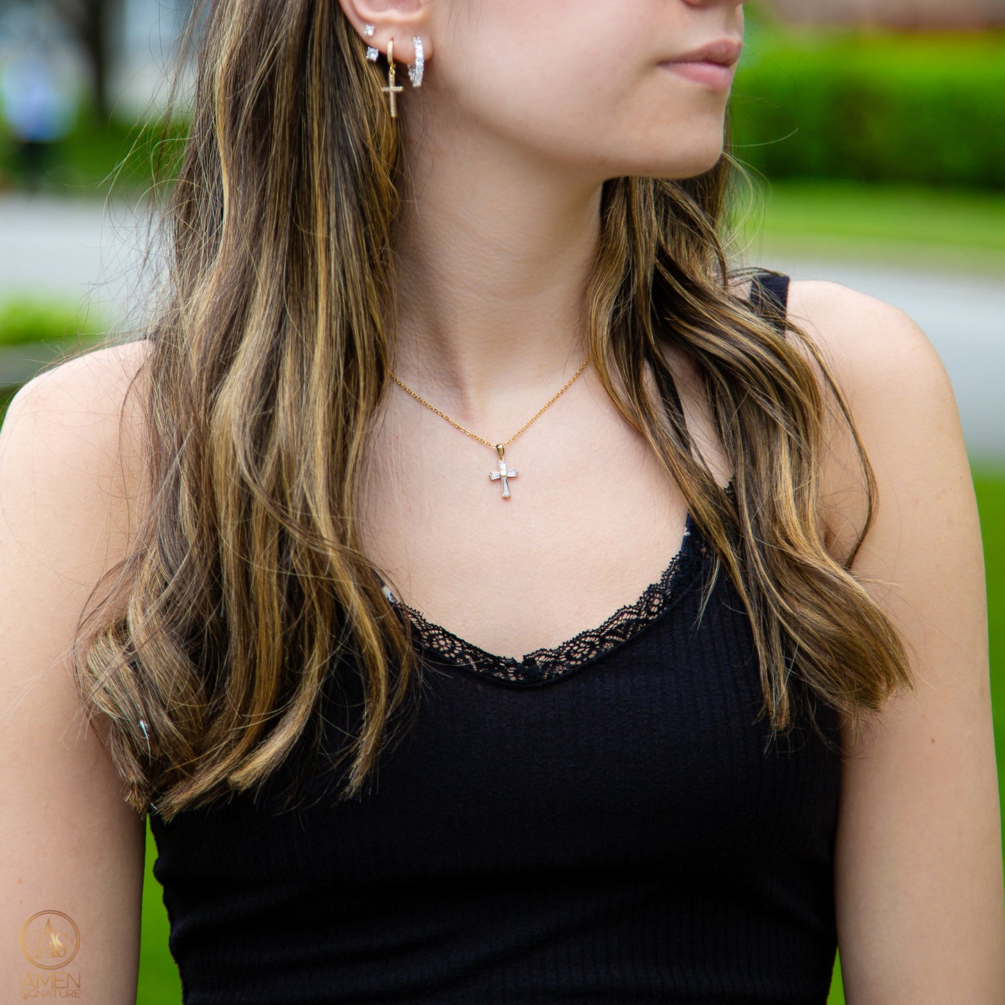 Collier Croix Éclat - Acier inoxydable 316L - Zircon et Plaqué Or