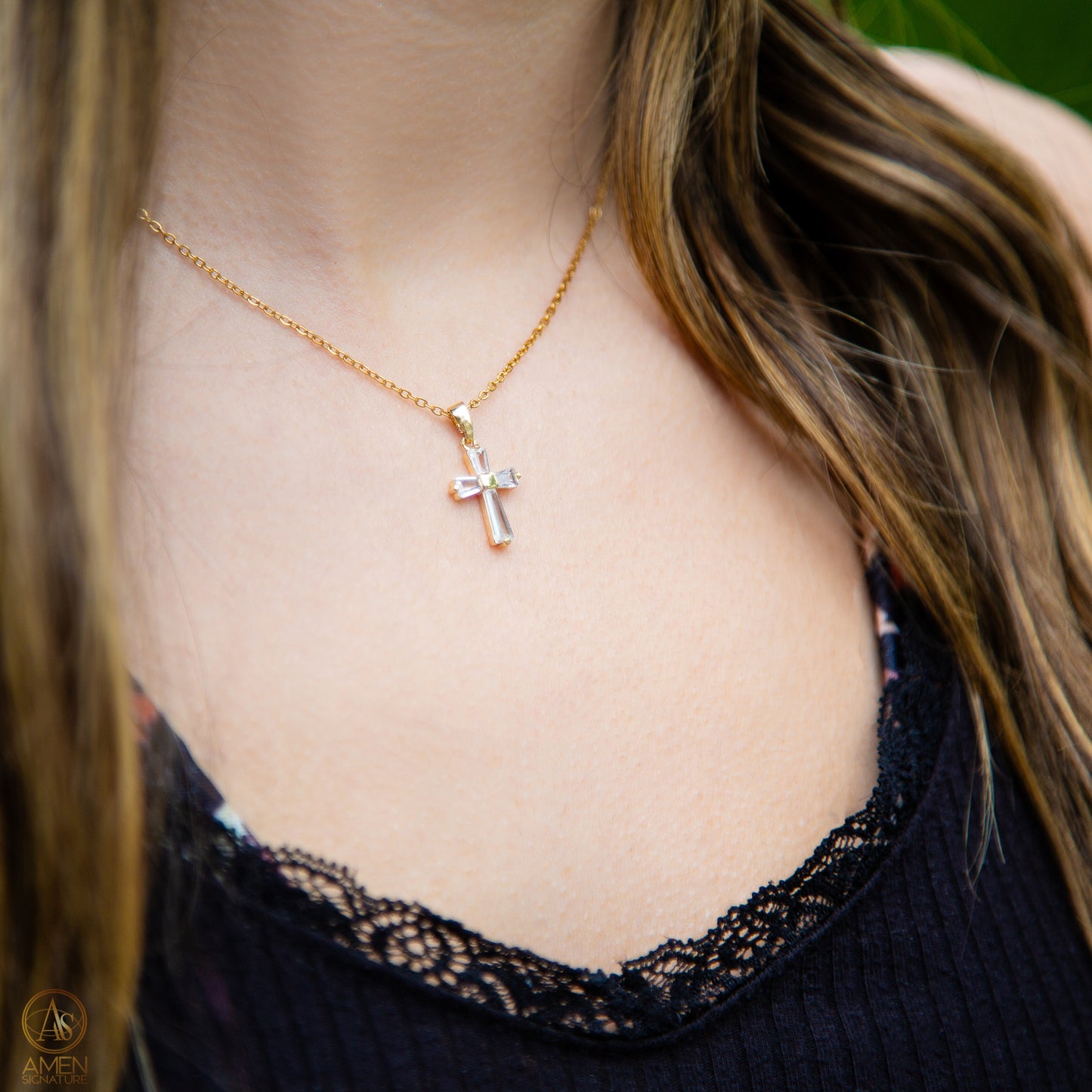 Collier Croix Éclat - Acier inoxydable 316L - Zircon et Plaqué Or