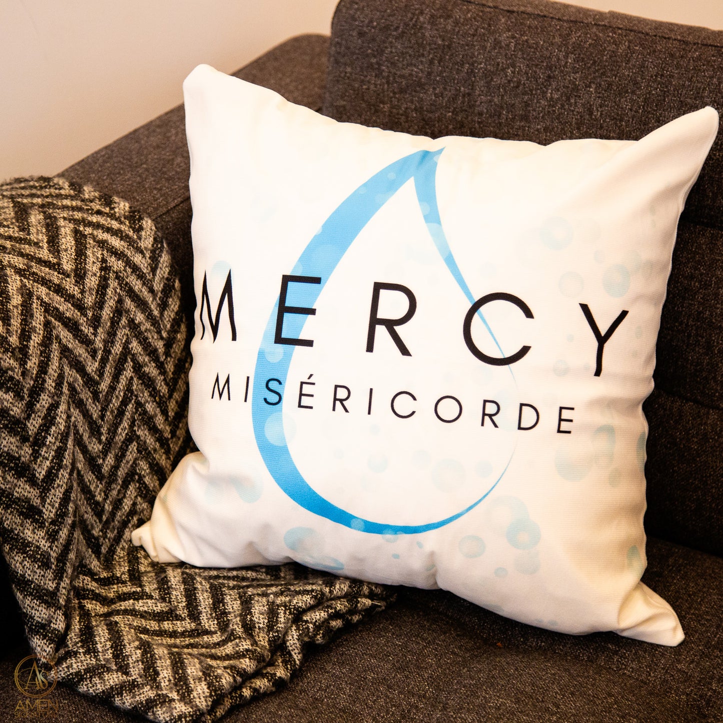 Housse de coussin chrétienne - MERCY Miséricorde - 45 x 45 cm