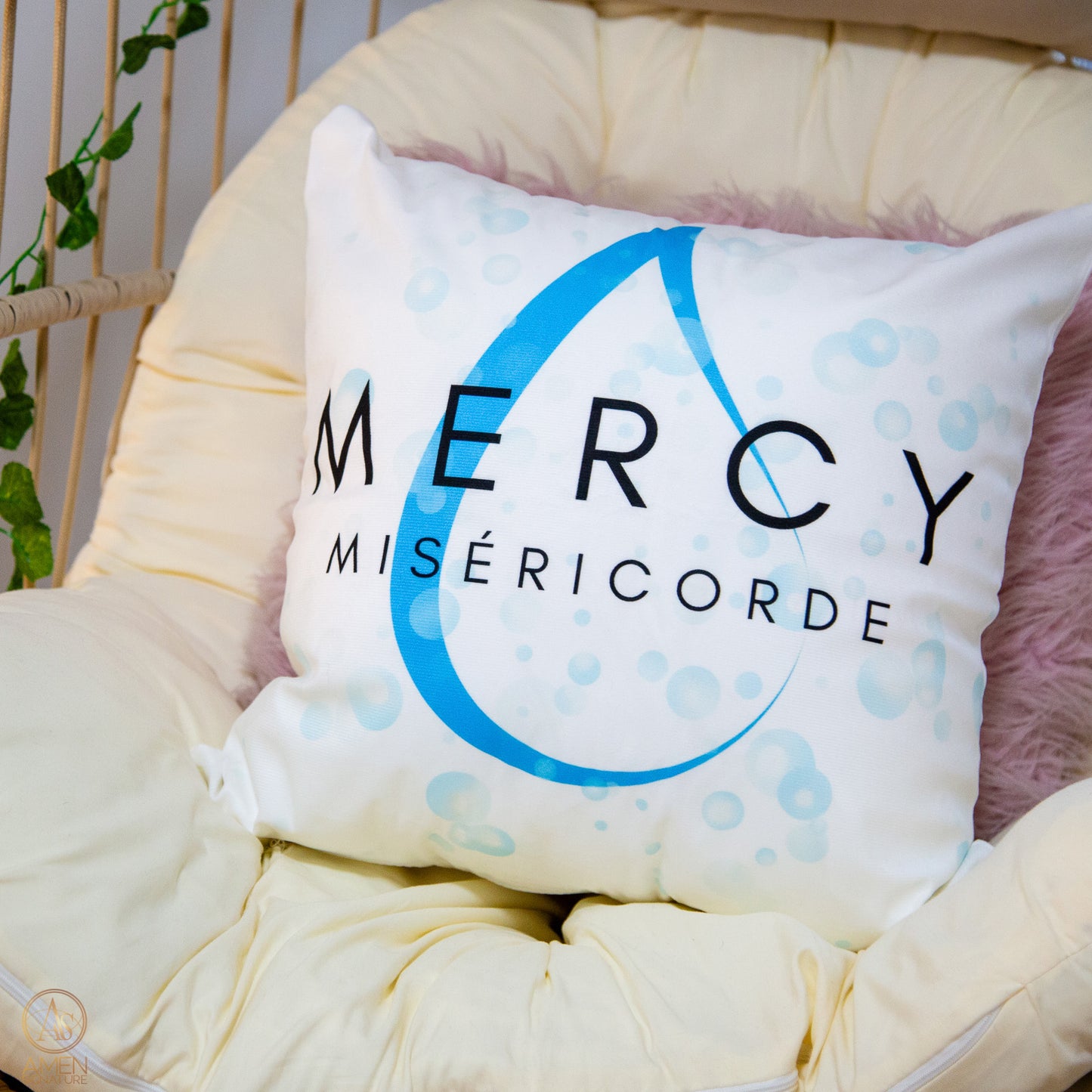 Housse de coussin chrétienne - MERCY Miséricorde - 45 x 45 cm