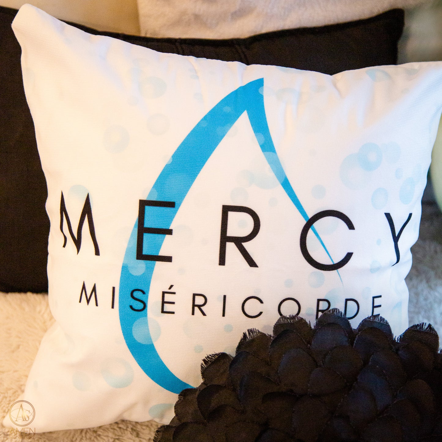 Housse de coussin chrétienne - MERCY Miséricorde - 45 x 45 cm