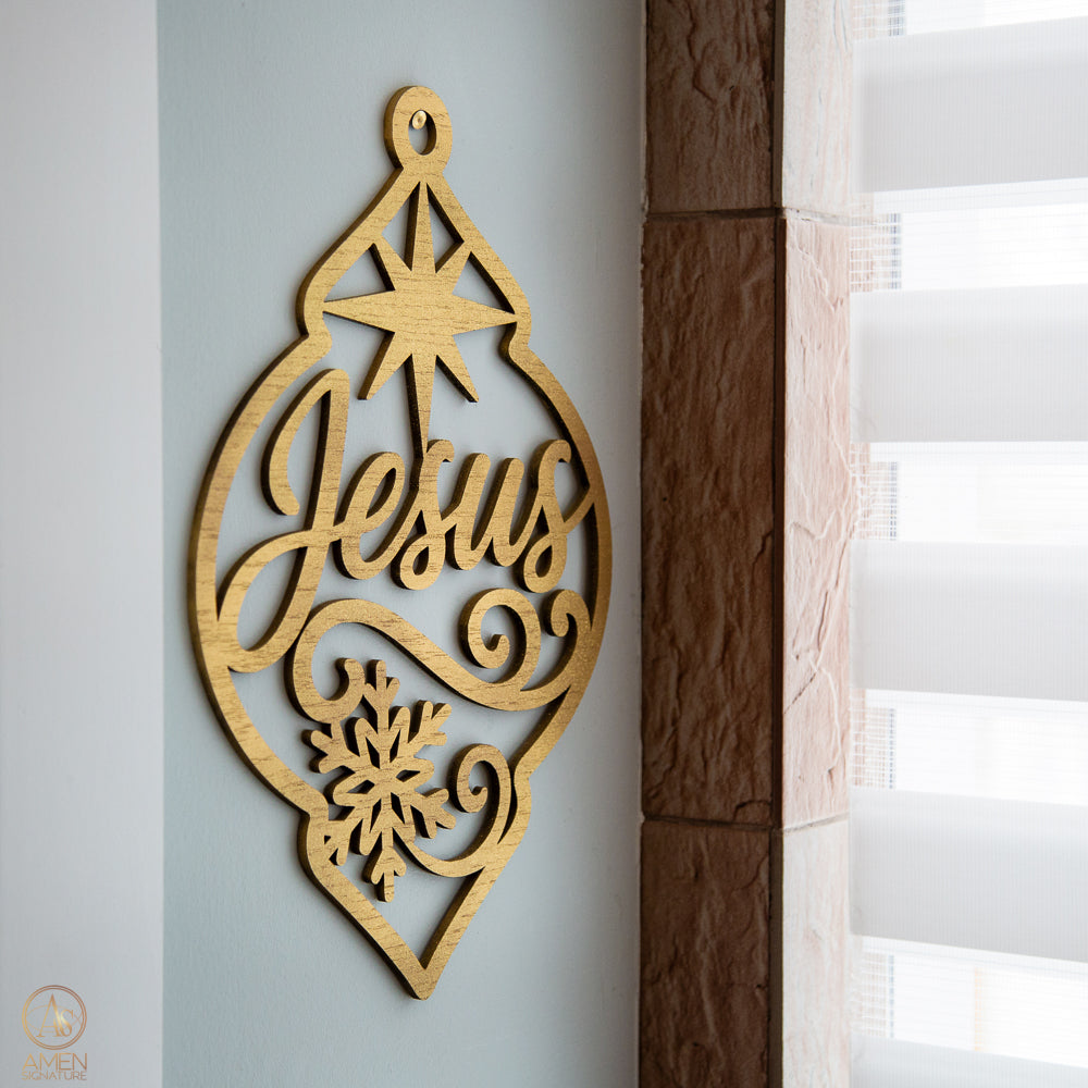 Panneau mural bois doré - Jésus (forme goutte)