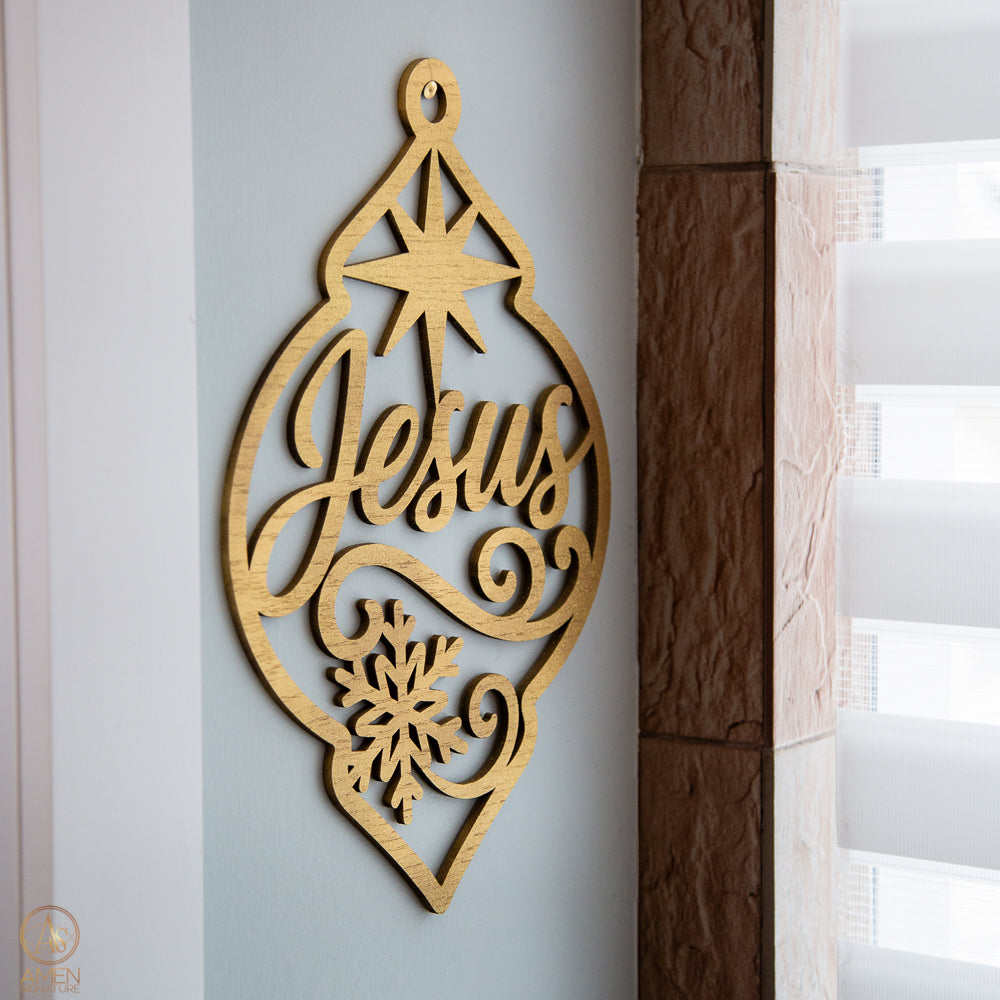 Panneau mural bois doré - Jésus (forme goutte)