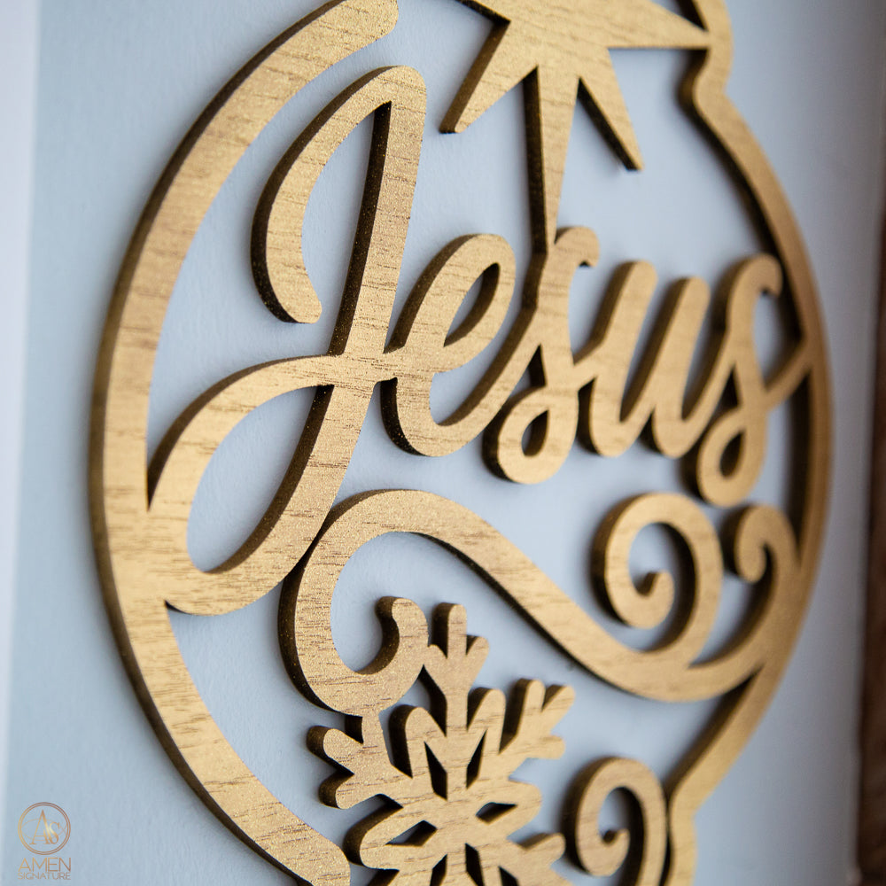 Panneau mural bois doré - Jésus (forme goutte)