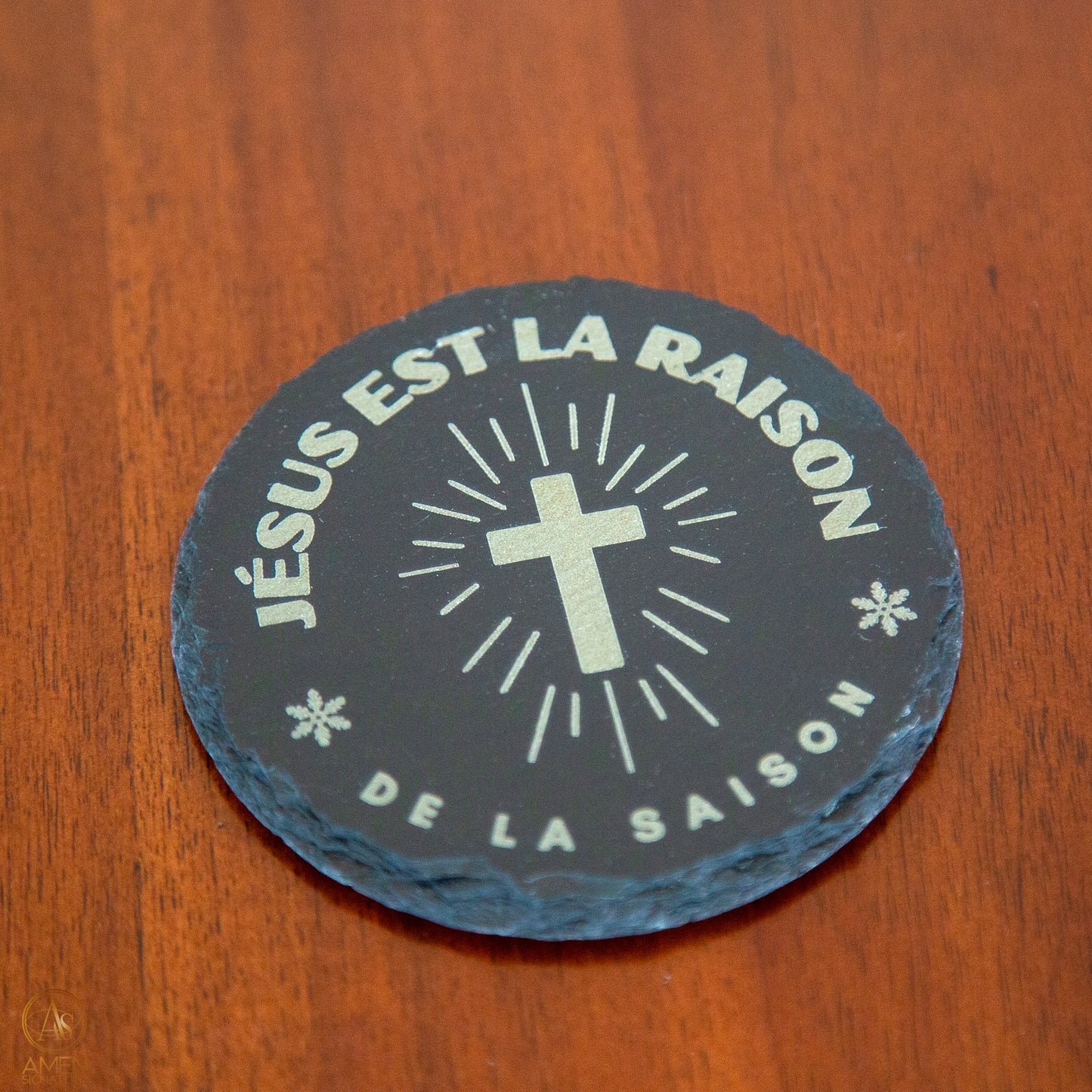Ensemble 4 sous-verres en ardoise - Jésus est la raison de la saison (croix)