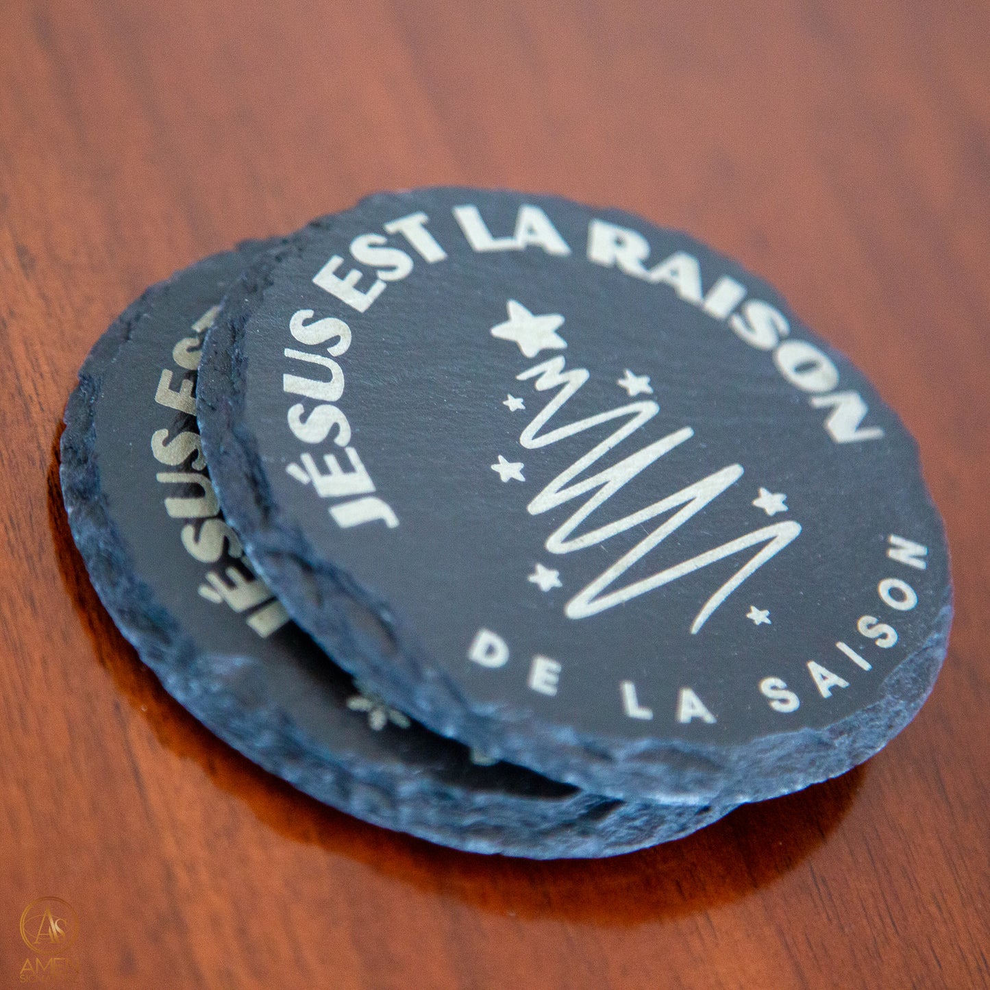 Ensemble de sous-verres en ardoise - Jésus est la raison de la saison (sapin)