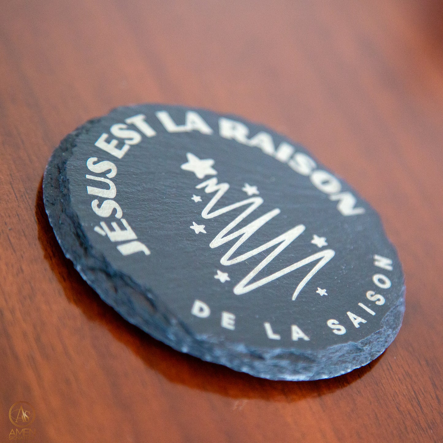 Ensemble de sous-verres en ardoise - Jésus est la raison de la saison (sapin)