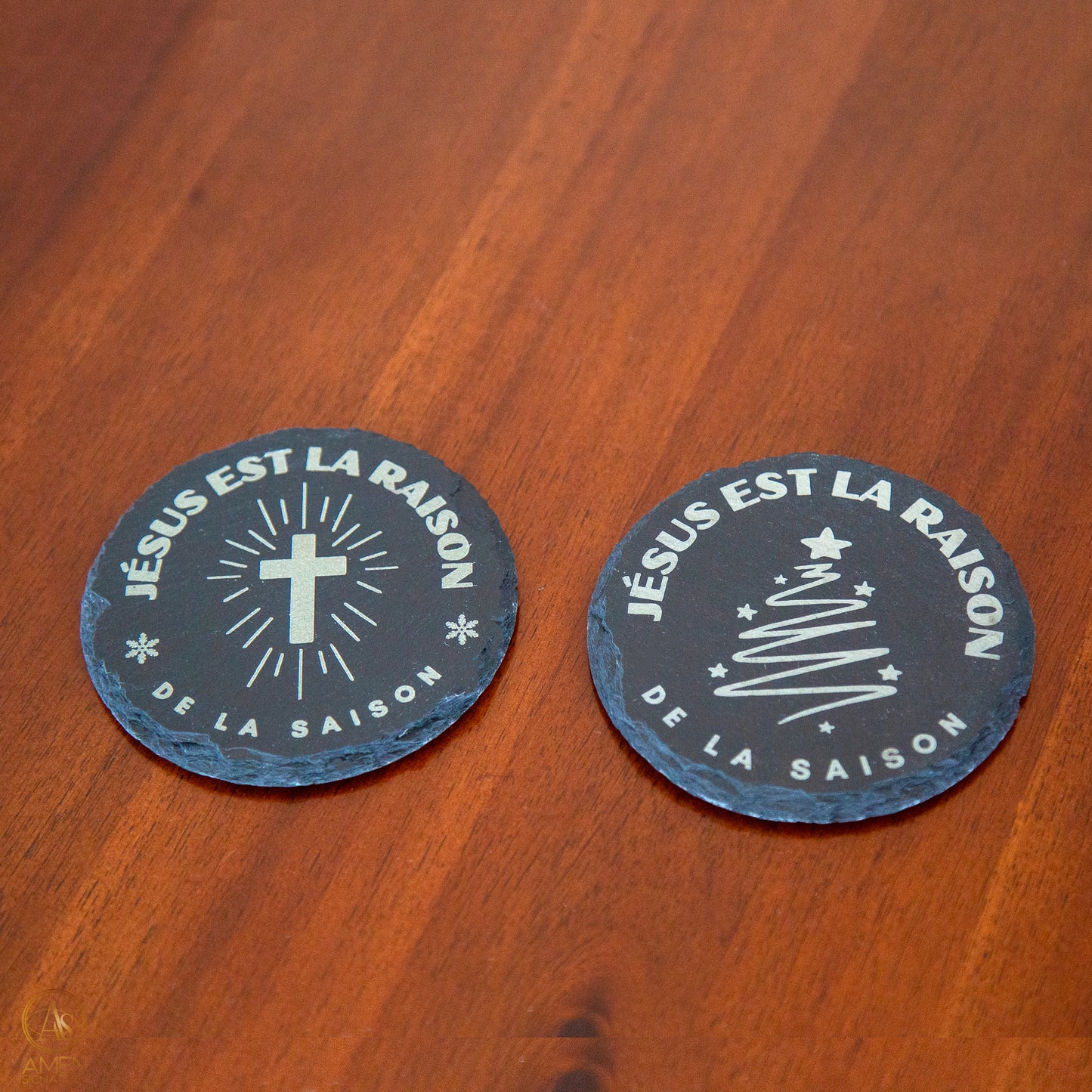 Ensemble 4 sous-verres en ardoise - Jésus est la raison de la saison (croix)