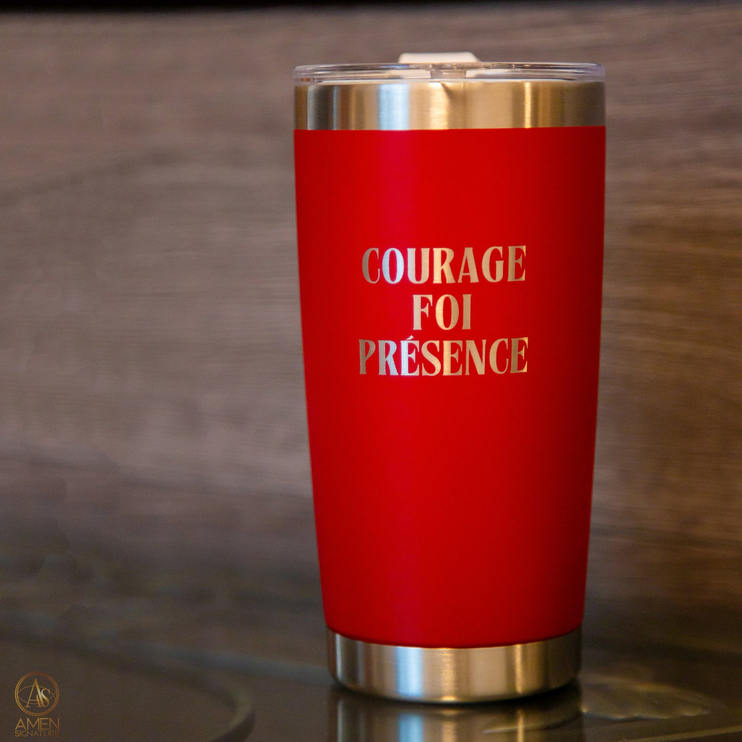 Tasse isotherme noire ou rouge gravée - Fortifie-toi | Josué 1,9 - Personnalisation