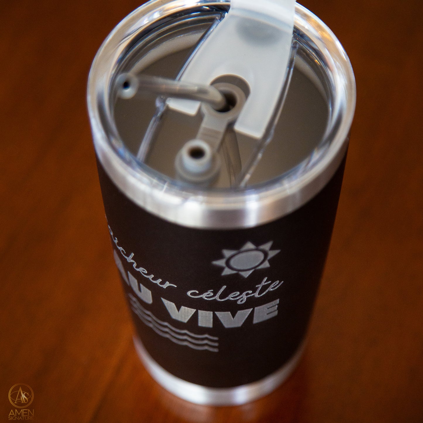 Tasse isotherme noire gravée - Fraîcheur céleste, Eau vive | Jean 4,14 - Acier inoxydable 20 oz