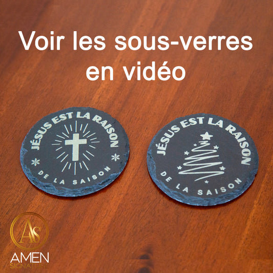 Ensemble 4 sous-verres en ardoise - Jésus est la raison de la saison (croix)